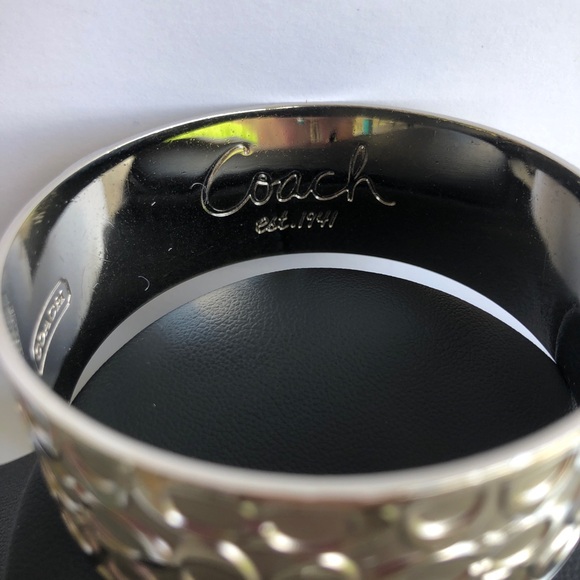 Coach Logo Wide Silver Signature Bangle Bracelet - Picture 5 of 9
